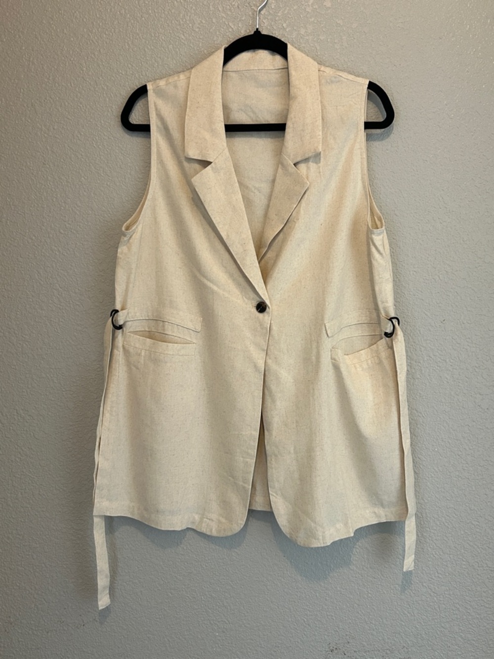 Sleeveless Cream Linen-Blend Vest Jacket size M 20 linen 80 cotton